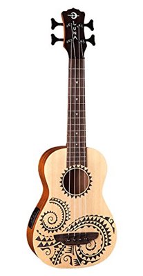 Luna UKE Bass TAT Uke Baritone Etched Tattoo with Preamp